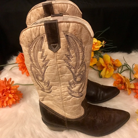 Coconut Cream & Brown Boots - Picture 1 of 6